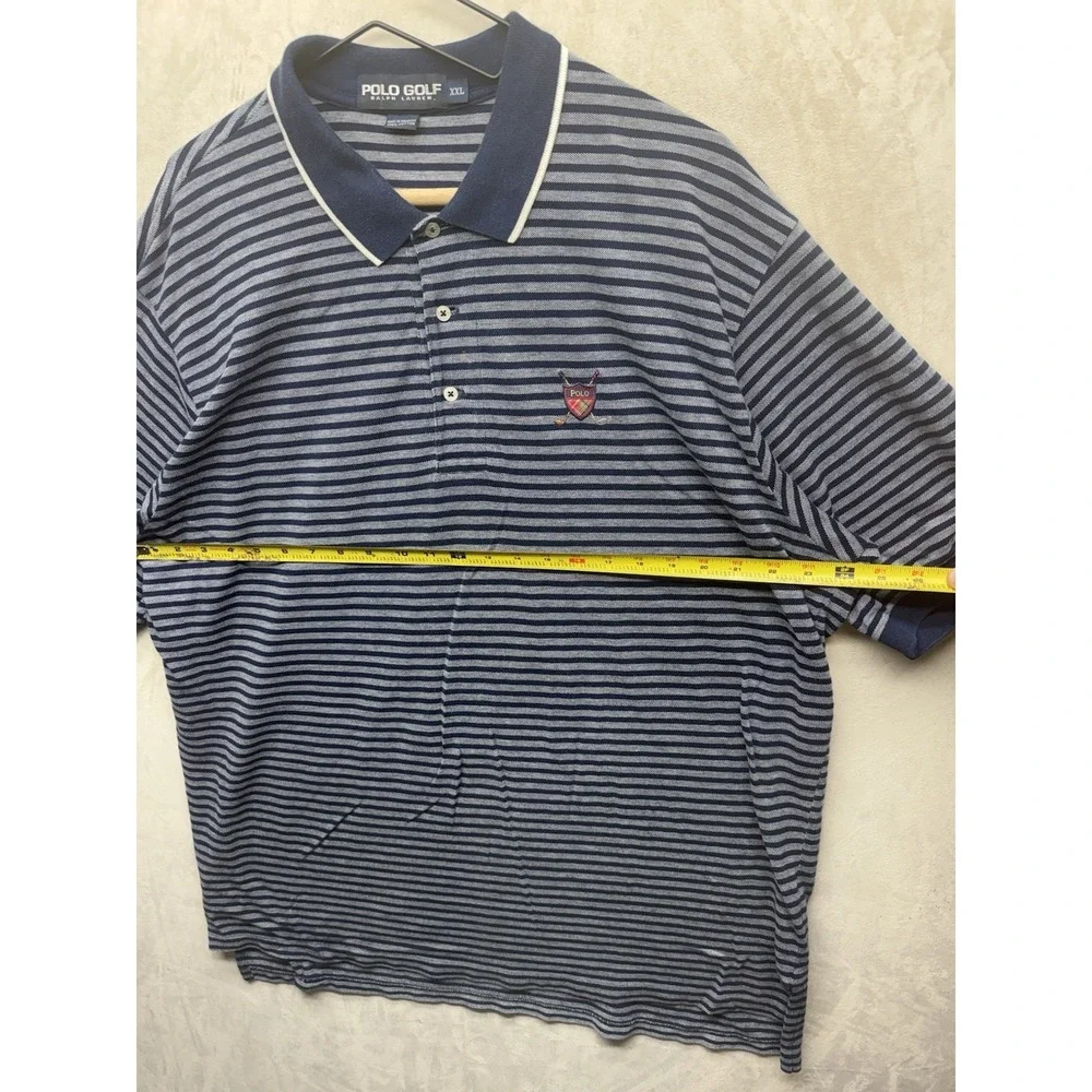 VTG 90s Polo Golf Ralph Lauren Polo Shirt Mens XXL Blue Gray Striped Crest